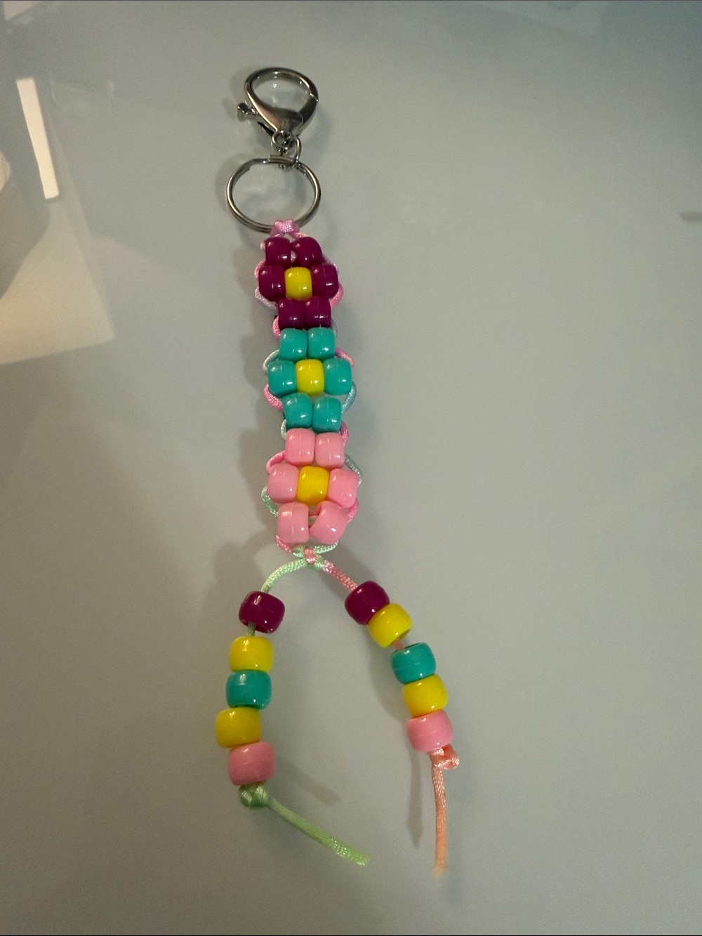 Kids Beaded Flower Keychain - Pink, Teal & Yellow